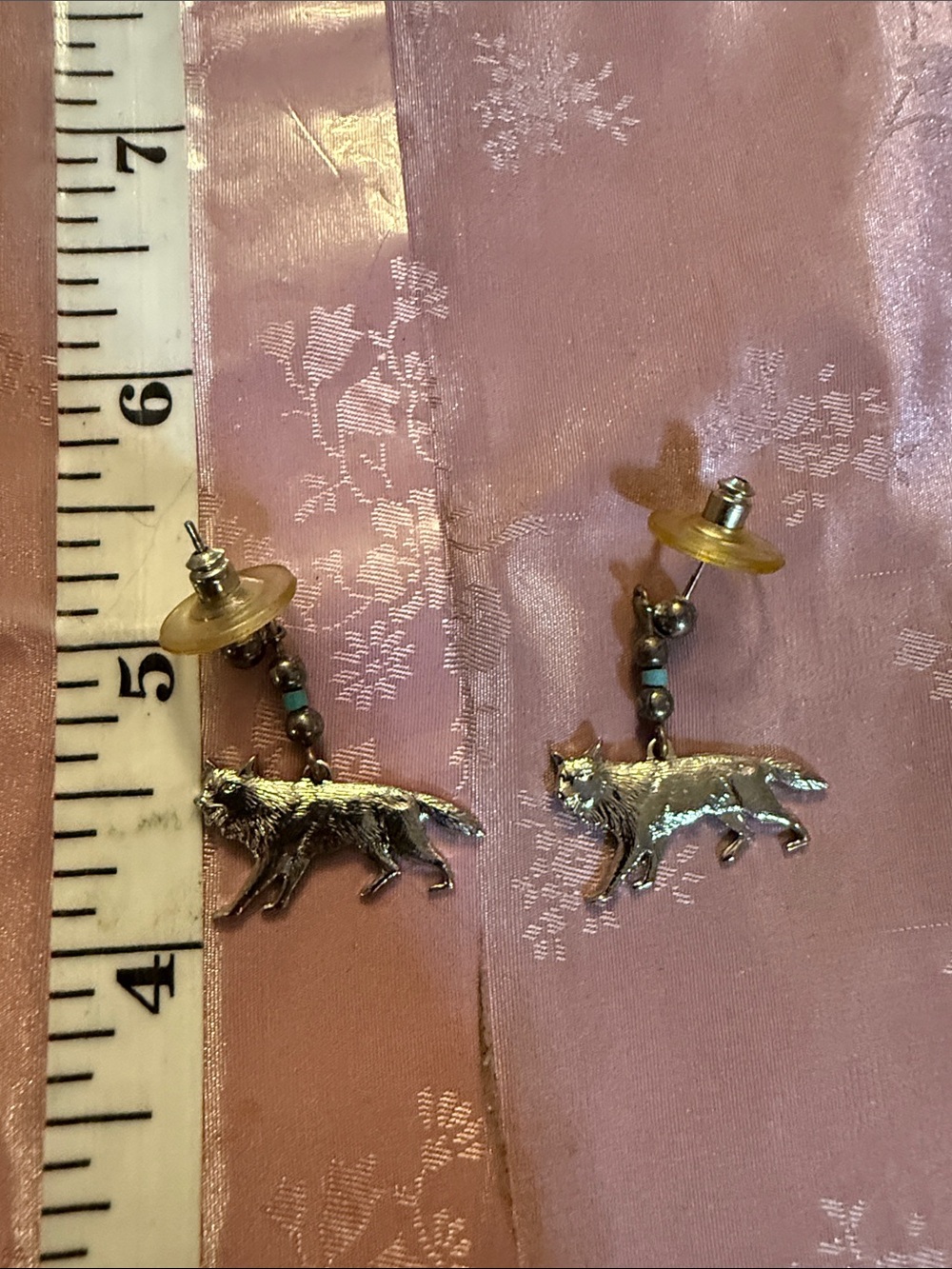Silver Fox Dangle Earrings in Pale Gold Accents